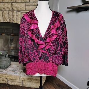 Mosaic Pink and Black Floral Blouse